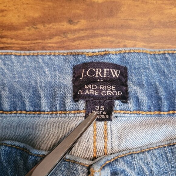 J Crew Jeans Size 35 Mid Rise Flare Crop Medium Light Wash Denim Western - Picture 3 of 11